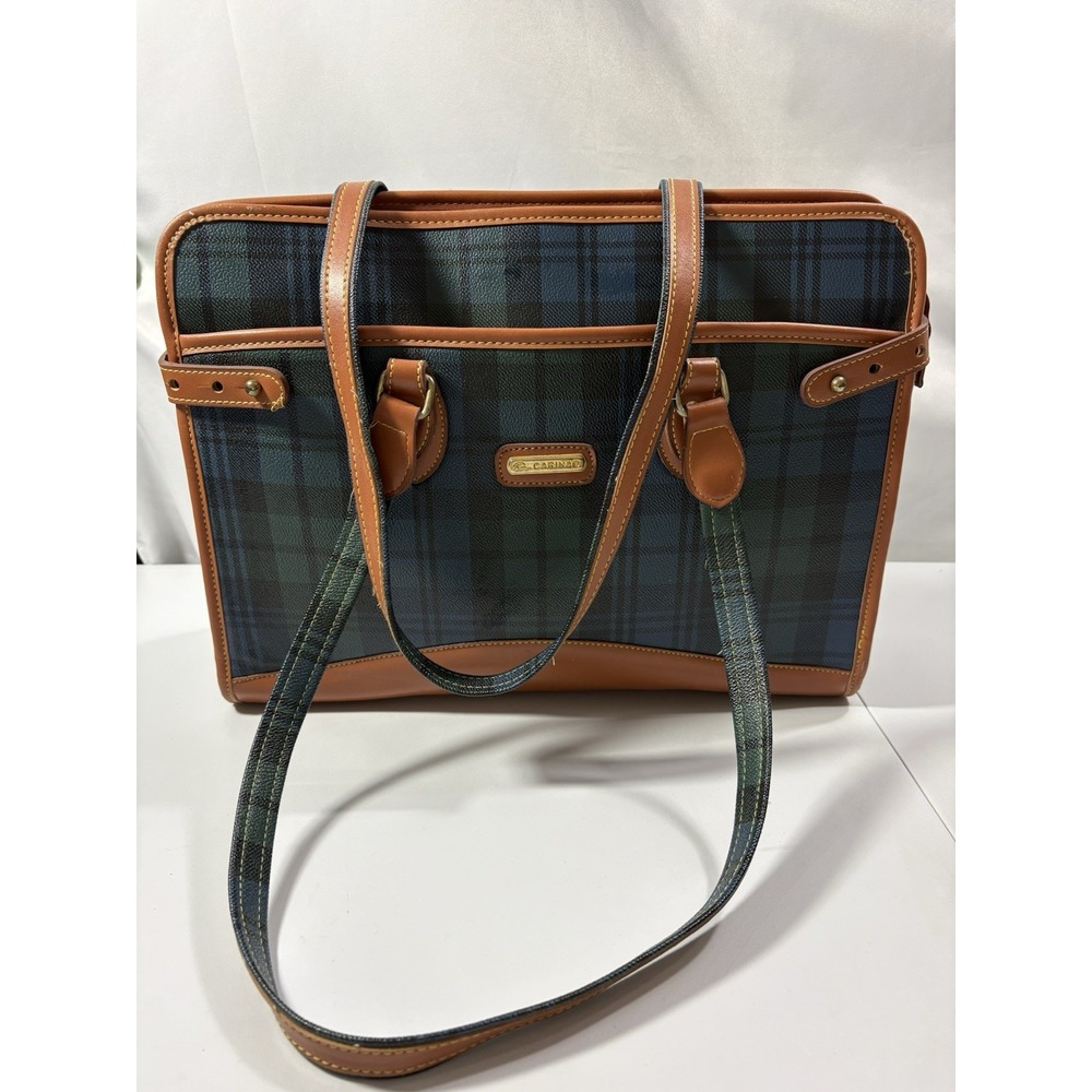 Vintage CARINA Black Watch Plaid Briefcase Satchel Bag